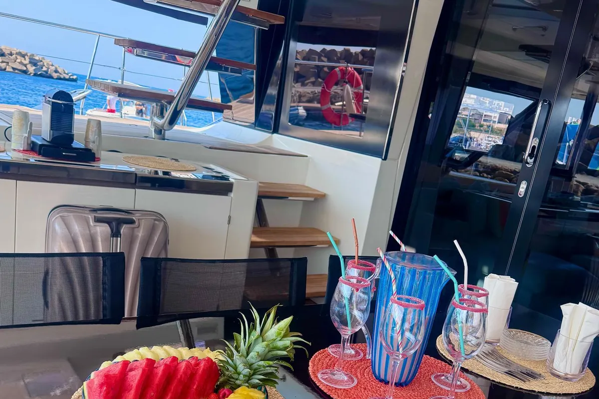 Premium +, a Lagoon Lagoon Power 630 catamaran at Sitges, Spain