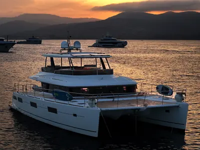 Premium +, a Lagoon Lagoon Power 630 catamaran at Sitges, Spain