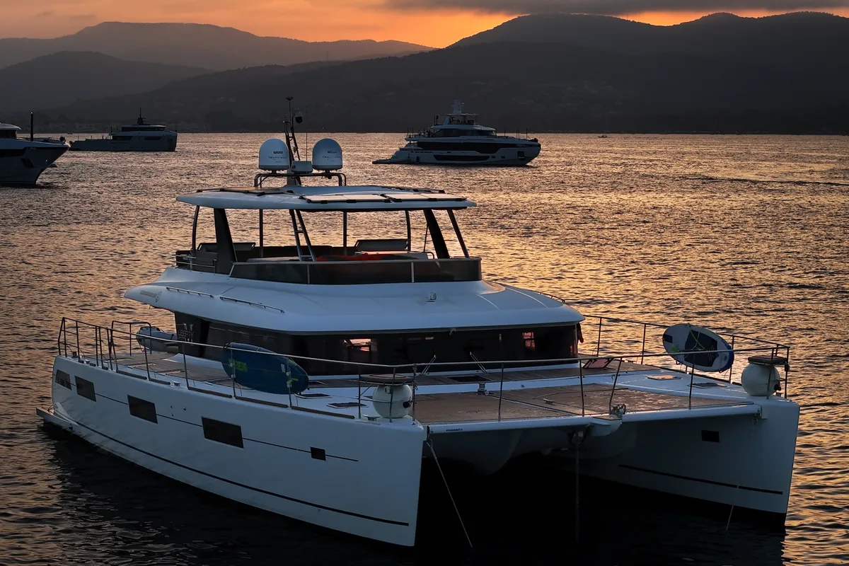 Premium +, a Lagoon Lagoon Power 630 catamaran at Sitges, Spain
