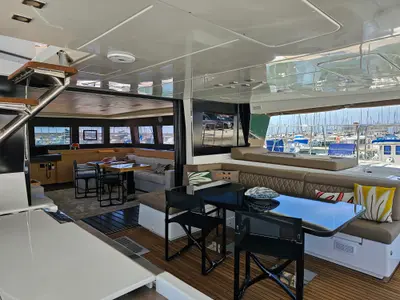 Premium +, a Lagoon Lagoon Power 630 catamaran at Sitges, Spain