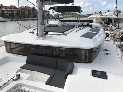Deck of Fantasy, a Lagoon 450 catamaran at Preveza, Greece