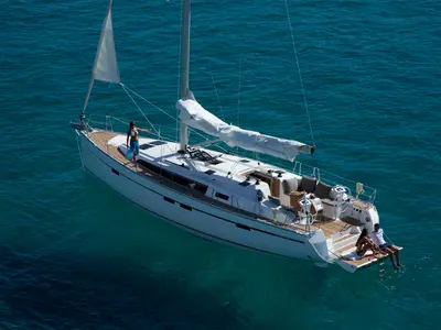 Exterior view of No name, a Bavaria Cruiser 46 sailboat at Fethiye, Turkey