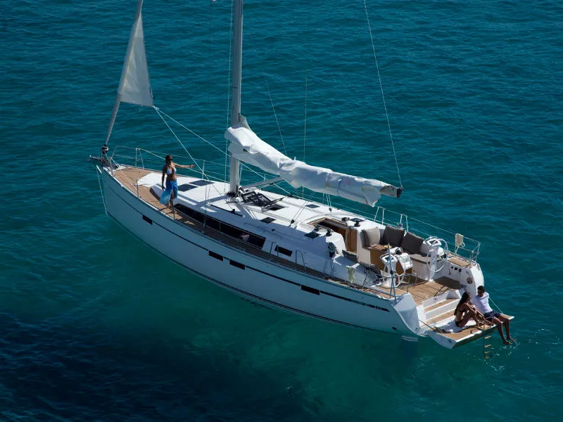 Exterior view of No name, a Bavaria Cruiser 46 sailboat at Fethiye, Turkey