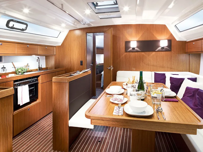 Salon of No name, a Bavaria Cruiser 46 sailboat at Fethiye, Turkey