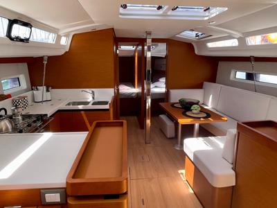 Galley of Ecstasea, a Jeanneau Sun Odyssey 440 sailboat at Municipal Unit of Lefkada, Greece