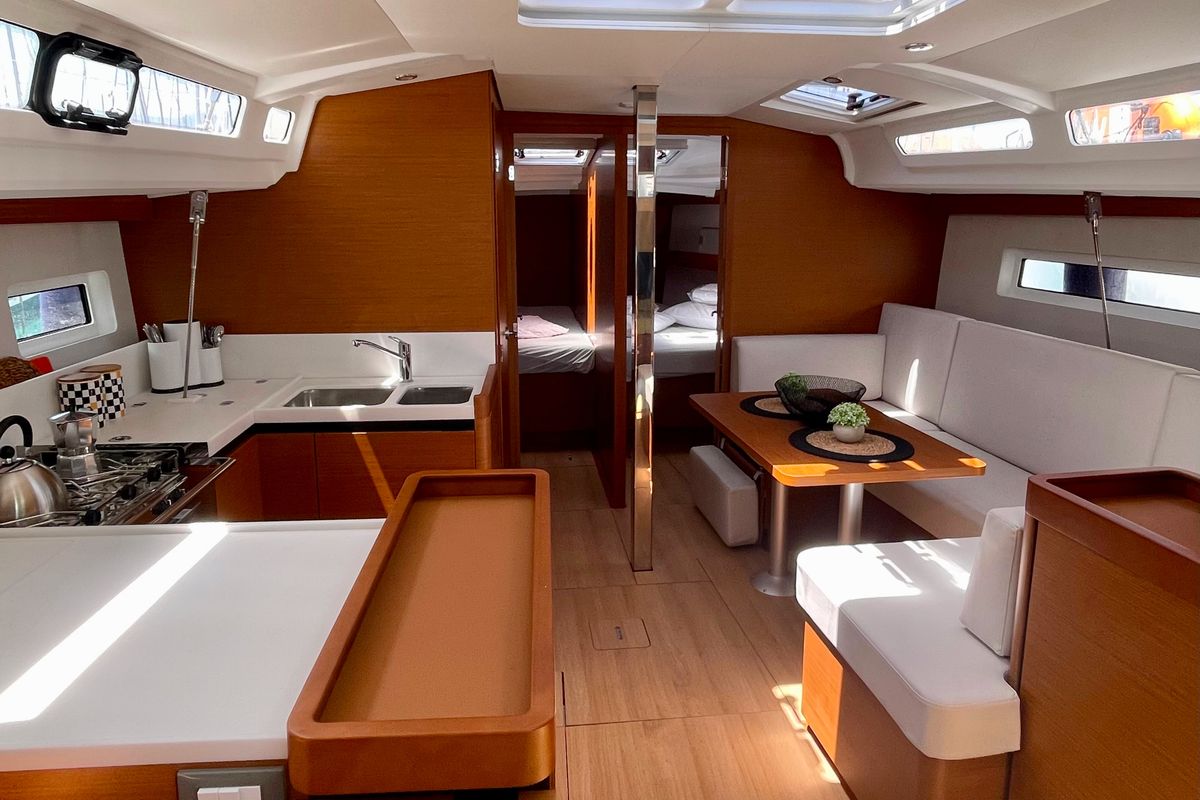 Galley of Ecstasea, a Jeanneau Sun Odyssey 440 sailboat at Municipal Unit of Lefkada, Greece