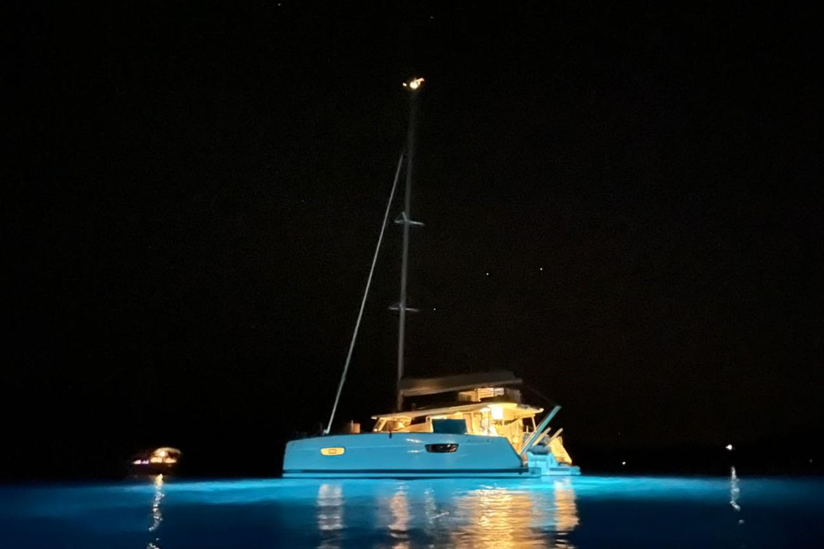 Exterior view of Nostos, a Fountaine Pajot Astrea 42 catamaran at Municipal Unit of Lefkada, Greece