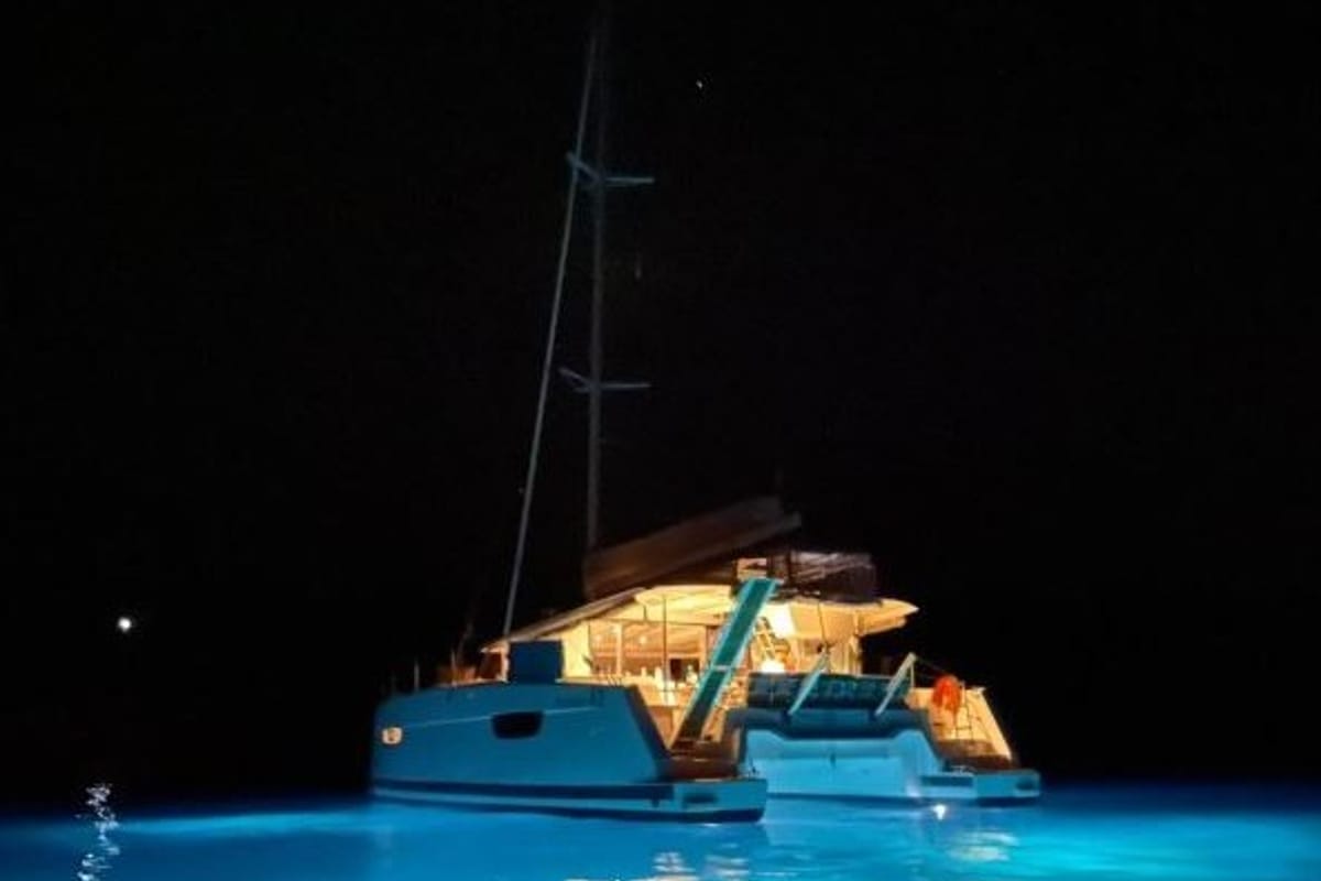Exterior view of Nostos, a Fountaine Pajot Astrea 42 catamaran at Municipal Unit of Lefkada, Greece