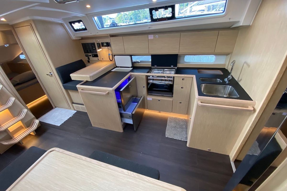 Galley of Lady Andaman, a Bavaria C46 sailboat at Mai Khao, Thailand