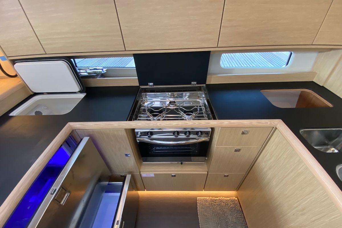 Galley of Lady Andaman, a Bavaria C46 sailboat at Mai Khao, Thailand