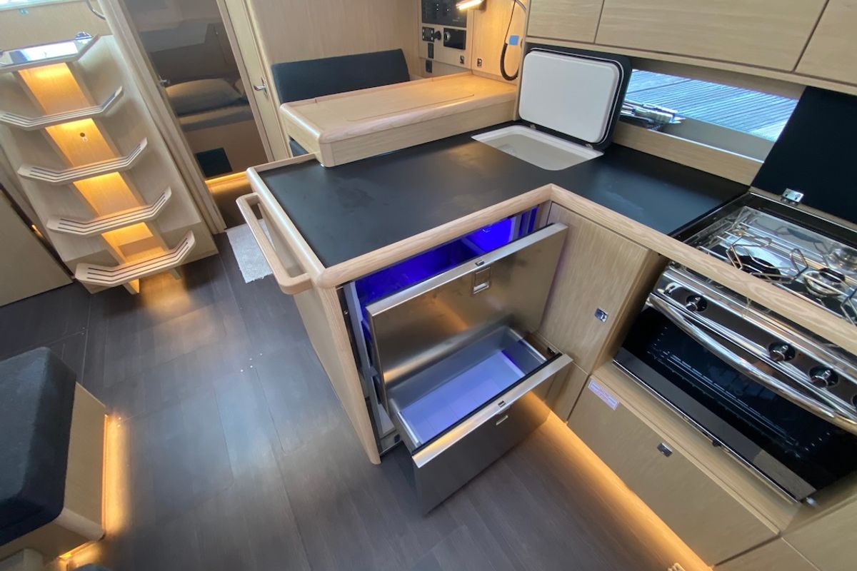 Galley of Lady Andaman, a Bavaria C46 sailboat at Mai Khao, Thailand