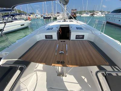 Deck of Lady Andaman, a Bavaria C46 sailboat at Mai Khao, Thailand