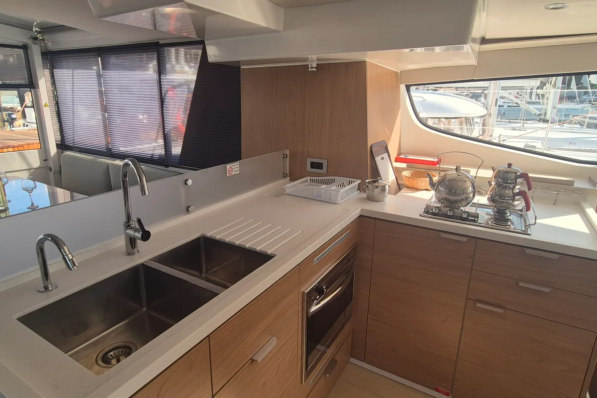 Galley of Royal Salute, a Bali 4.6 catamaran at Fethiye, Turkey