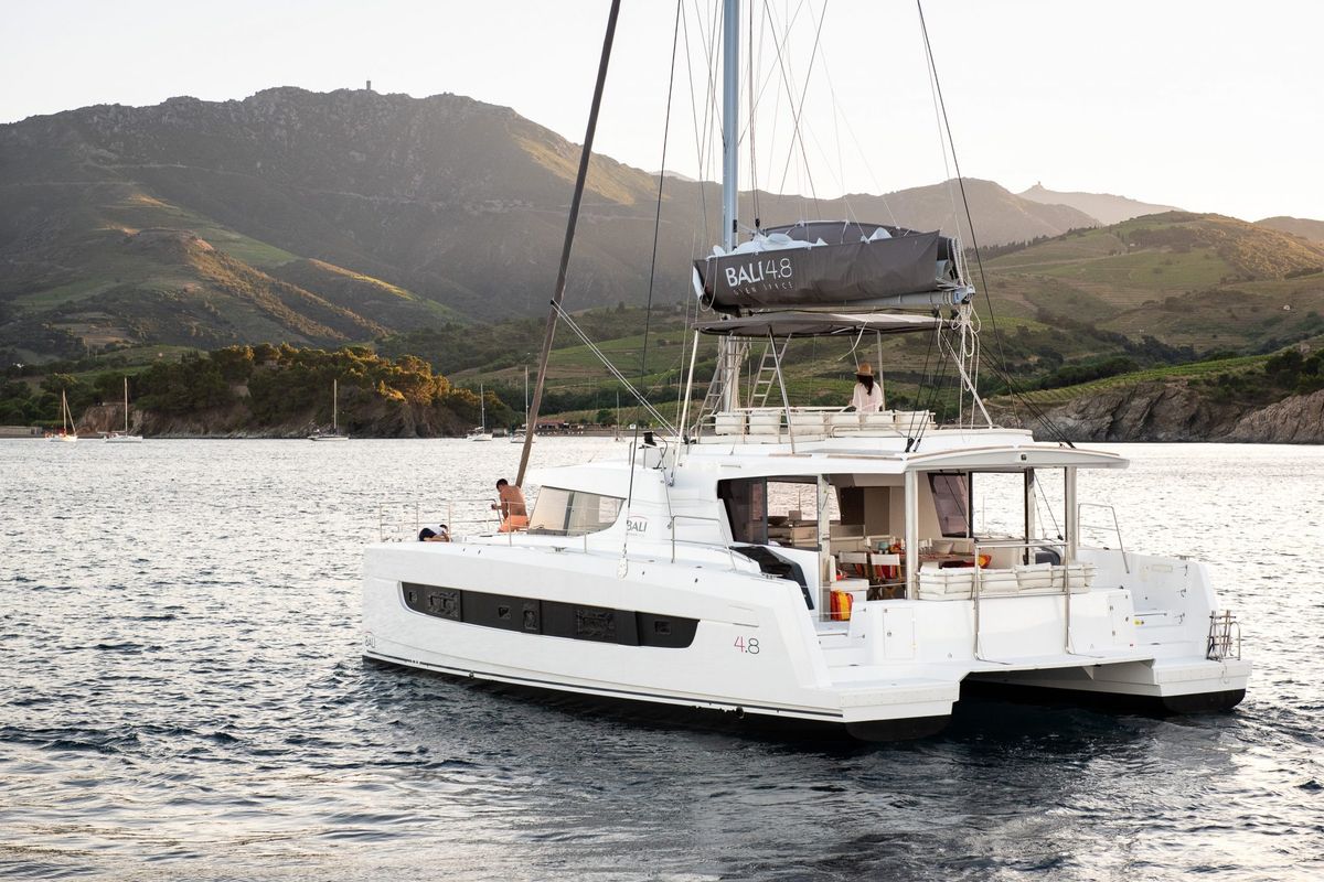Exterior view of EAGLE, a Bali 4.8 catamaran at Lavreotiki Municipal Unit, Greece