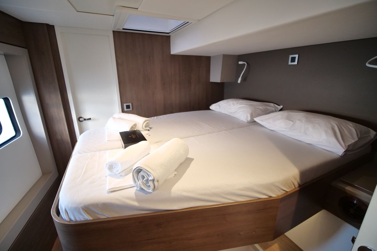 Cabin on EAGLE, a Bali 4.8 catamaran at Lavreotiki Municipal Unit, Greece