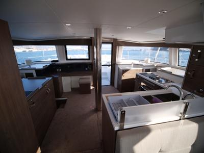 Salon of EAGLE, a Bali 4.8 catamaran at Lavreotiki Municipal Unit, Greece