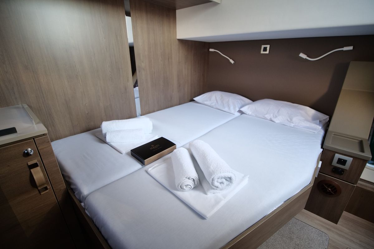 Cabin on EAGLE, a Bali 4.8 catamaran at Lavreotiki Municipal Unit, Greece
