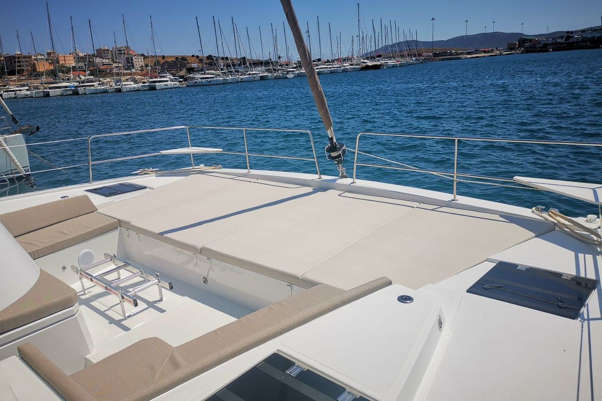 Deck of EAGLE, a Bali 4.8 catamaran at Lavreotiki Municipal Unit, Greece