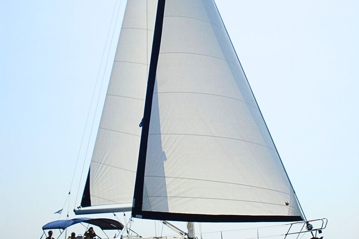 Exterior view of IONA, a Bavaria C38 sailboat at Municipal Unit of Ellomenos, Greece