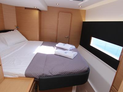 Cabin on Sonia, a Dufour Catamaran 48 catamaran at Salerno, Italy
