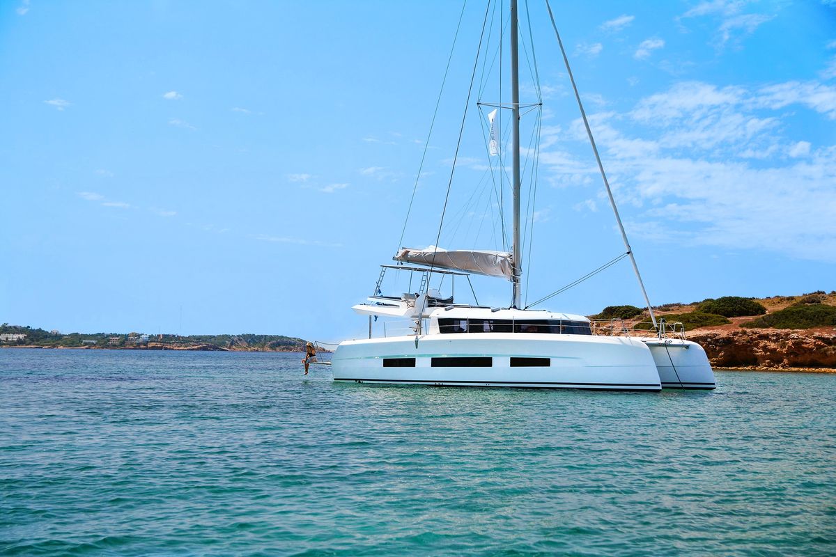 Exterior view of Sonia, a Dufour Catamaran 48 catamaran at Salerno, Italy