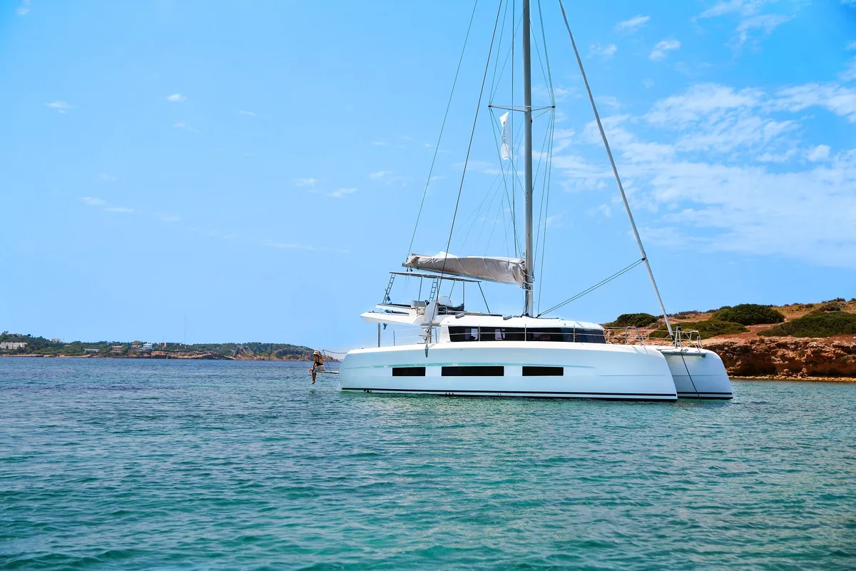 Exterior view of Sonia, a Dufour Catamaran 48 catamaran at Salerno, Italy
