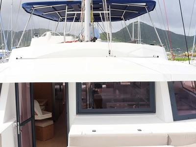 Cockpit of Schrödinger's, a Bali 5.4 catamaran at Road Town, British Virgin Islands
