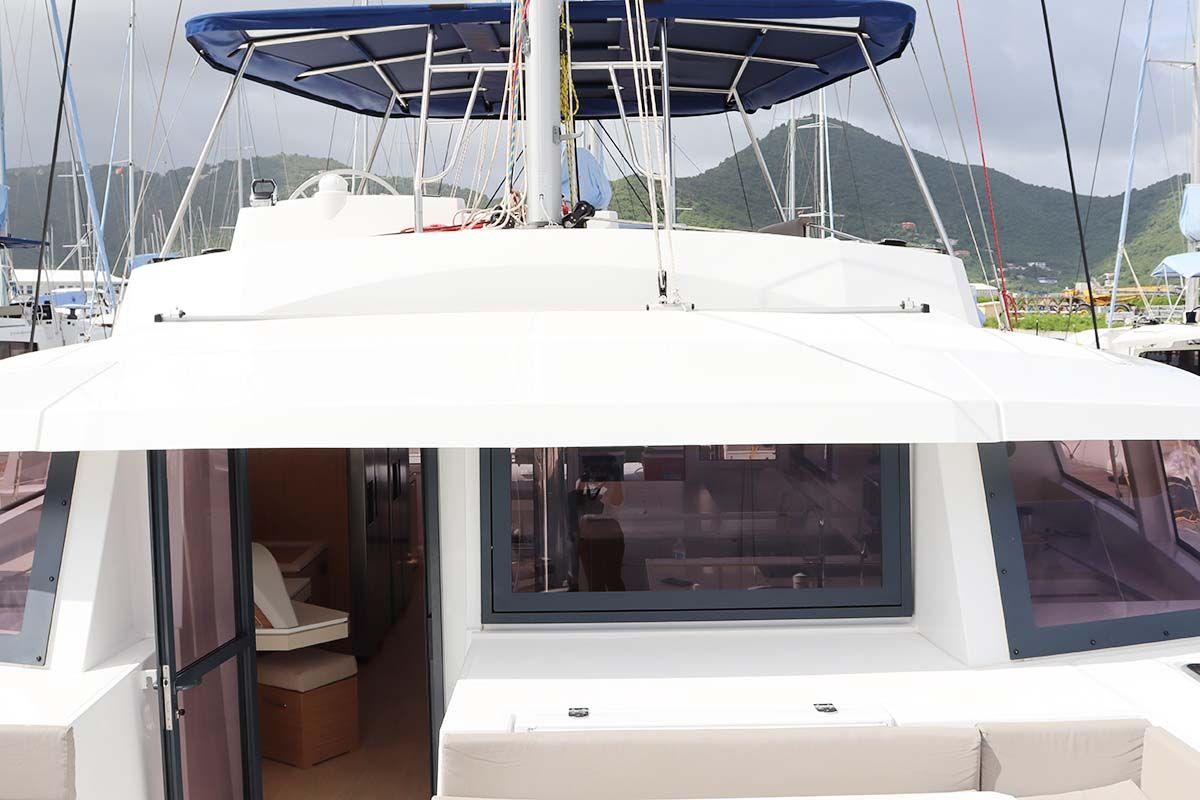Cockpit of Schrödinger's, a Bali 5.4 catamaran at Road Town, British Virgin Islands