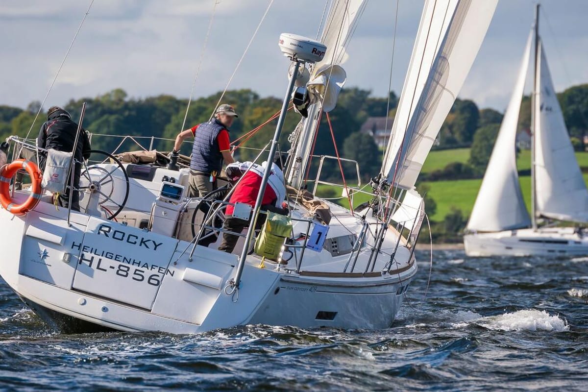 Exterior view of Rocky, a Jeanneau Sun Odyssey 409 sailboat at Flensburg, Germany