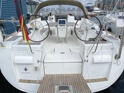 Cockpit of Rocky, a Jeanneau Sun Odyssey 409 sailboat at Flensburg, Germany