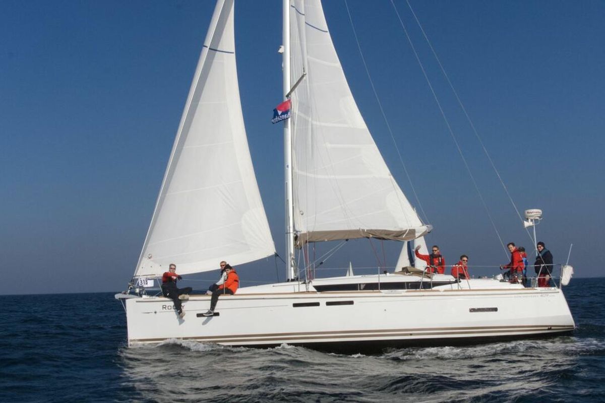 Exterior view of Rocky, a Jeanneau Sun Odyssey 409 sailboat at Flensburg, Germany