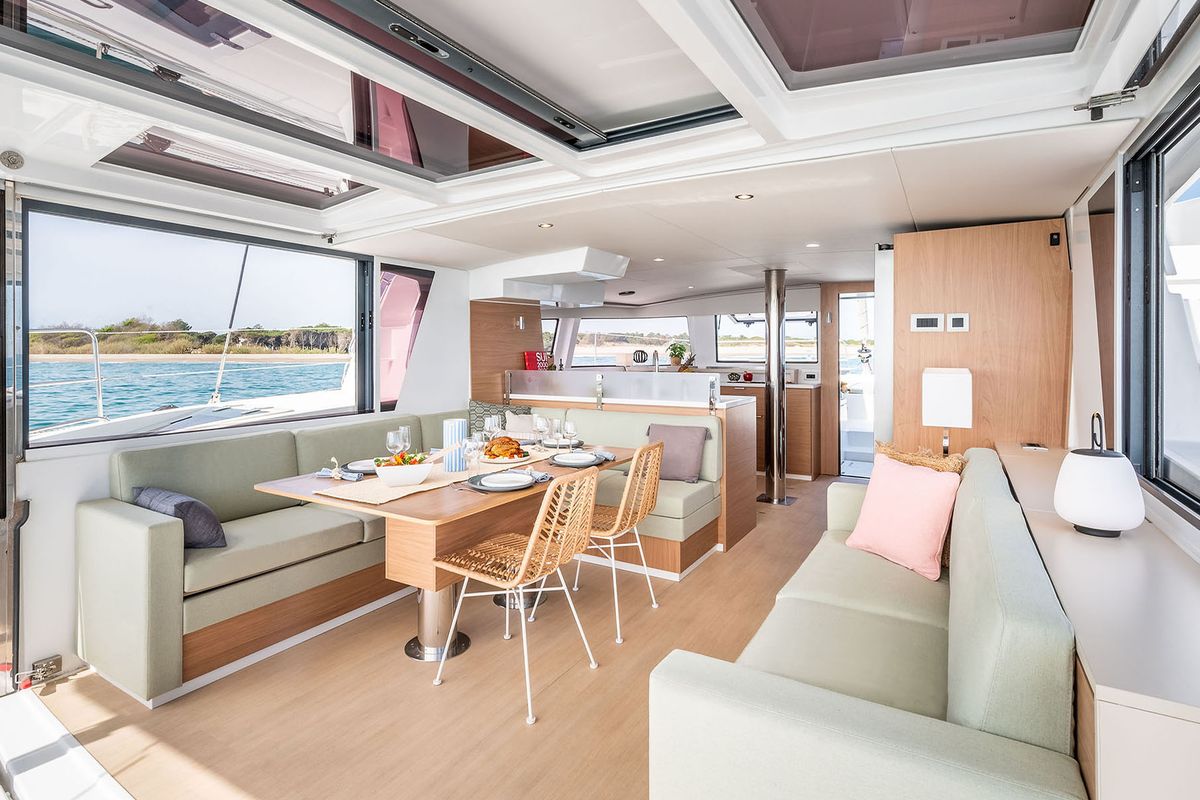 Salon of Noni, a Bali 4.6 catamaran at Lavreotiki Municipal Unit, Greece