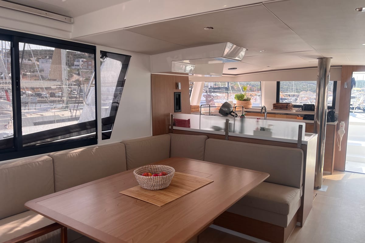 Salon of Noni, a Bali 4.6 catamaran at Lavreotiki Municipal Unit, Greece