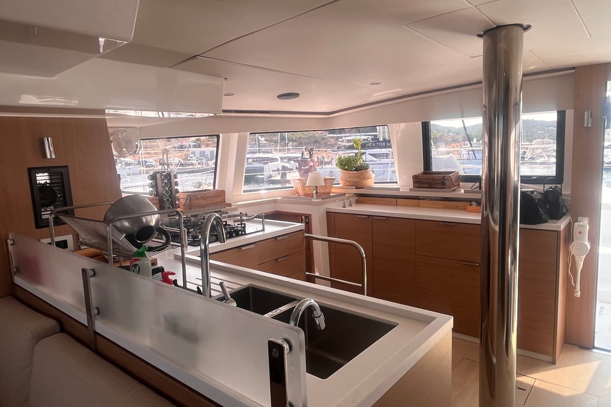 Galley of Noni, a Bali 4.6 catamaran at Lavreotiki Municipal Unit, Greece