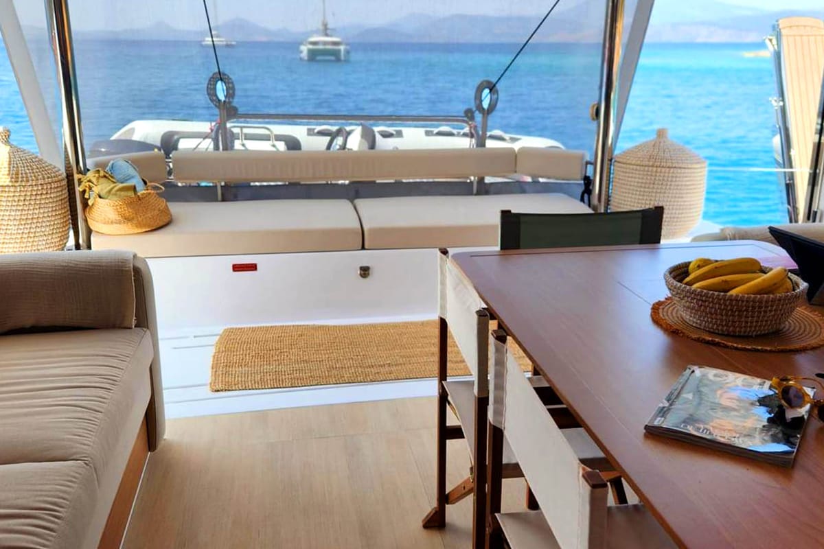 Salon of Noni, a Bali 4.6 catamaran at Lavreotiki Municipal Unit, Greece