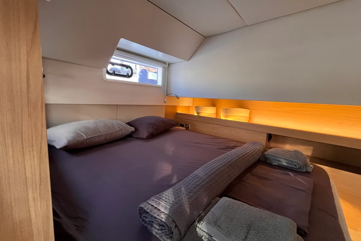 Cabin on Noni, a Bali 4.6 catamaran at Lavreotiki Municipal Unit, Greece