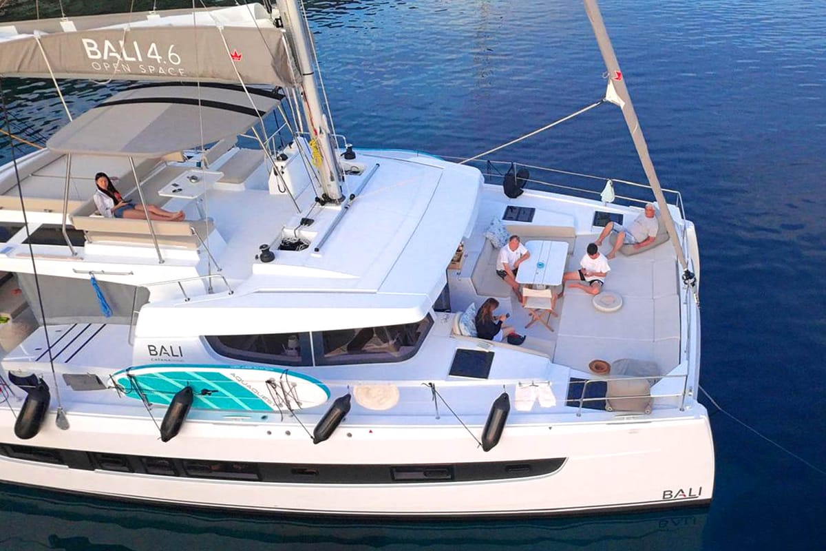 Exterior view of Noni, a Bali 4.6 catamaran at Lavreotiki Municipal Unit, Greece