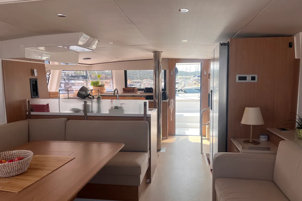 Salon of Noni, a Bali 4.6 catamaran at Lavreotiki Municipal Unit, Greece