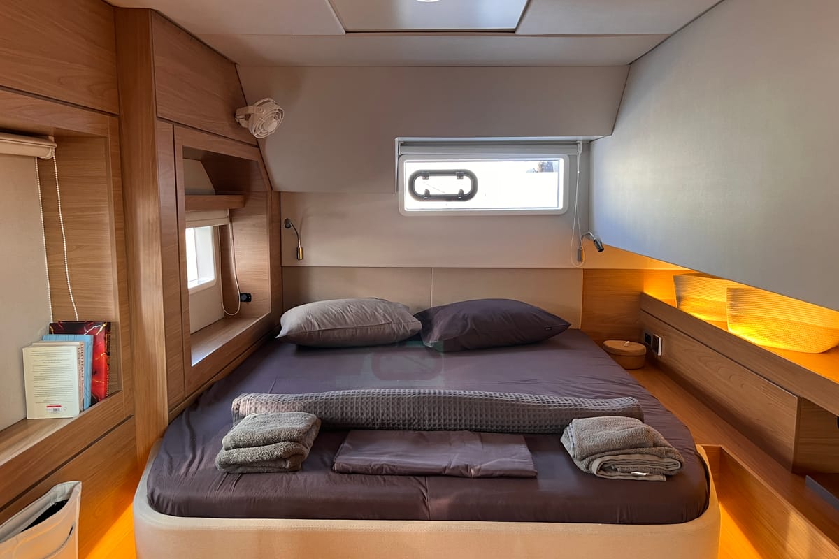 Cabin on Noni, a Bali 4.6 catamaran at Lavreotiki Municipal Unit, Greece