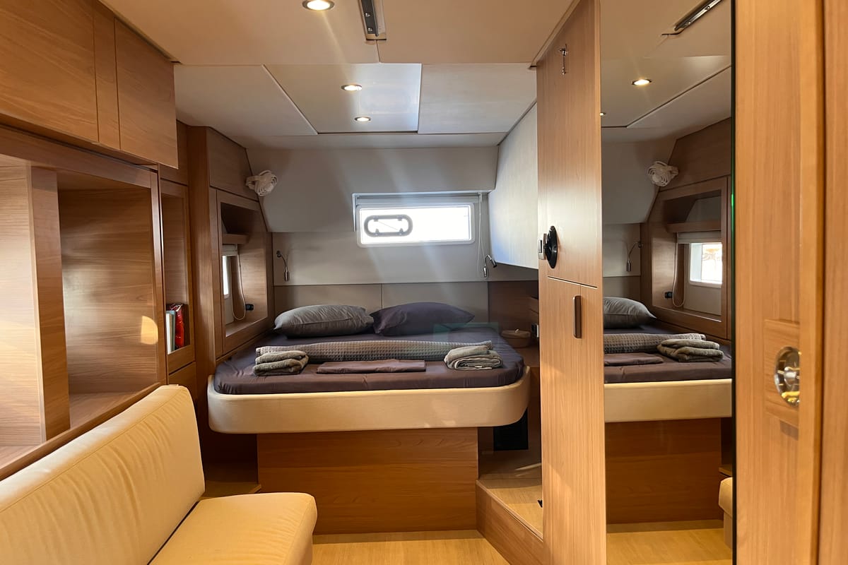 Cabin on Noni, a Bali 4.6 catamaran at Lavreotiki Municipal Unit, Greece