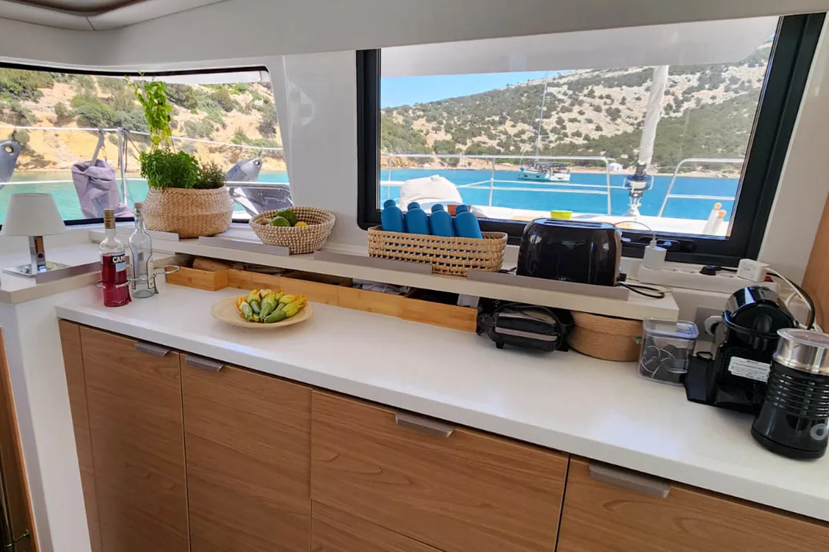 Galley of Noni, a Bali 4.6 catamaran at Lavreotiki Municipal Unit, Greece