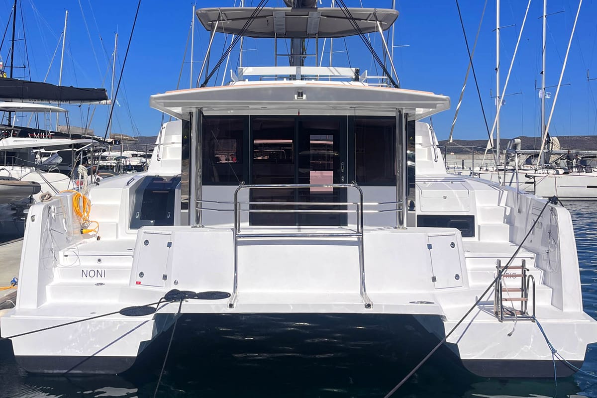 Exterior view of Noni, a Bali 4.6 catamaran at Lavreotiki Municipal Unit, Greece