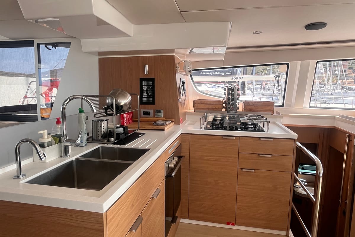 Galley of Noni, a Bali 4.6 catamaran at Lavreotiki Municipal Unit, Greece