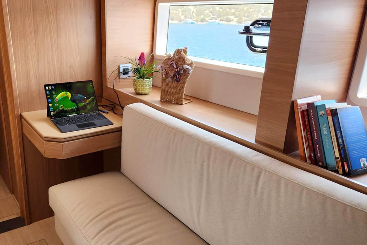 Salon of Noni, a Bali 4.6 catamaran at Lavreotiki Municipal Unit, Greece