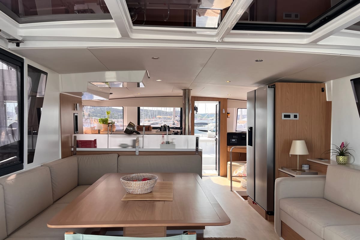 Salon of Noni, a Bali 4.6 catamaran at Lavreotiki Municipal Unit, Greece
