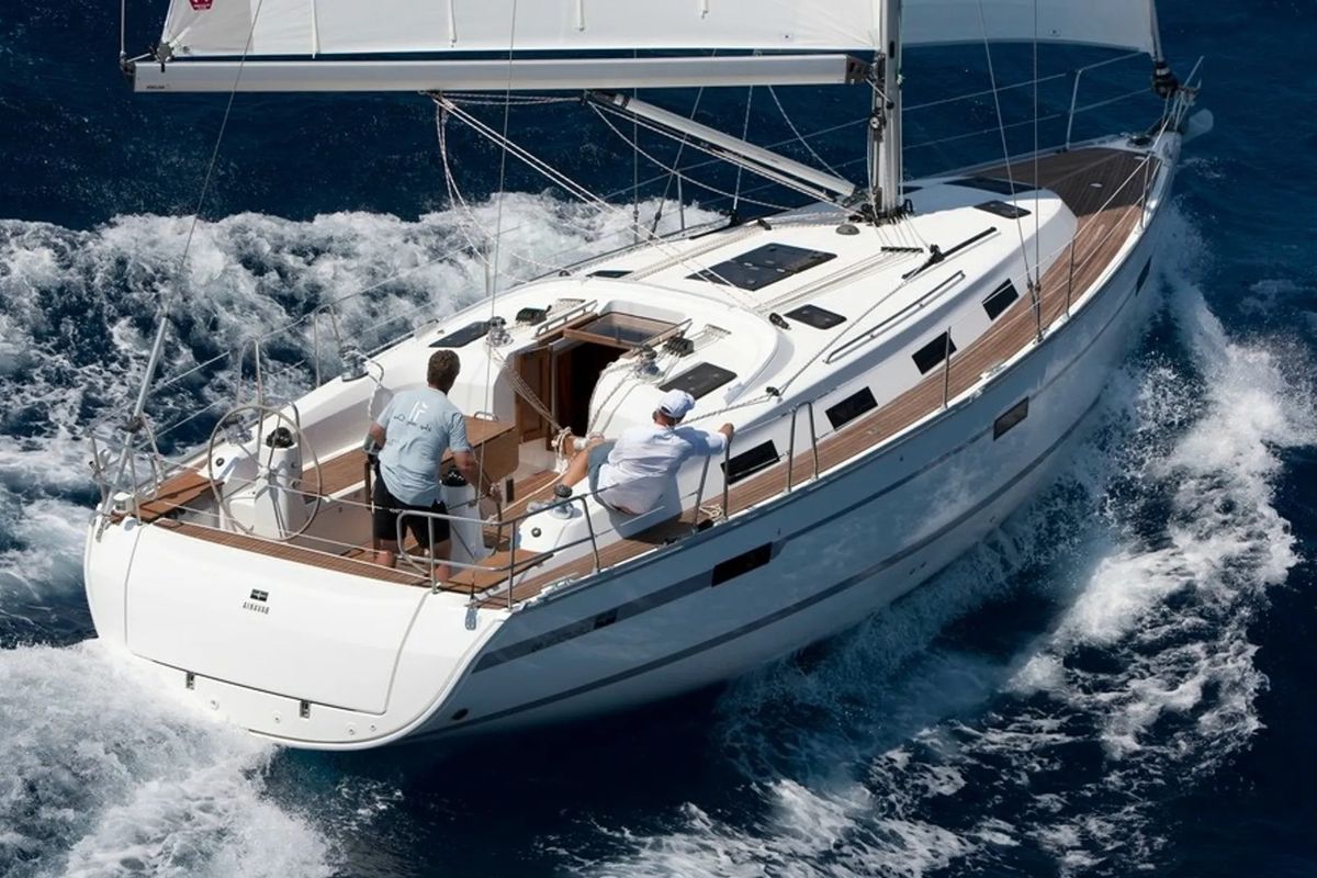 Exterior view of Arloup, a Bavaria Cruiser 40 sailboat at Port Navalo, France