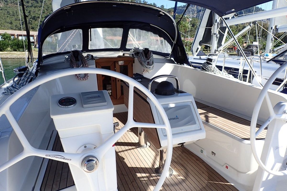 Cockpit of Lal, a Bavaria Cruiser 41 sailboat at Fethiye, Turkey
