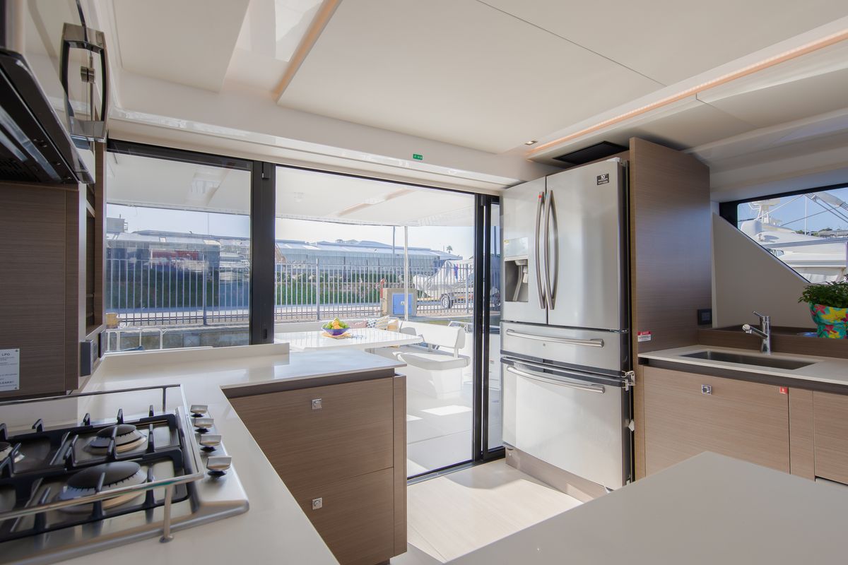 Galley of Leopard 53 PC Club, a Leopard 53 PC catamaran at Central Abaco, Bahamas