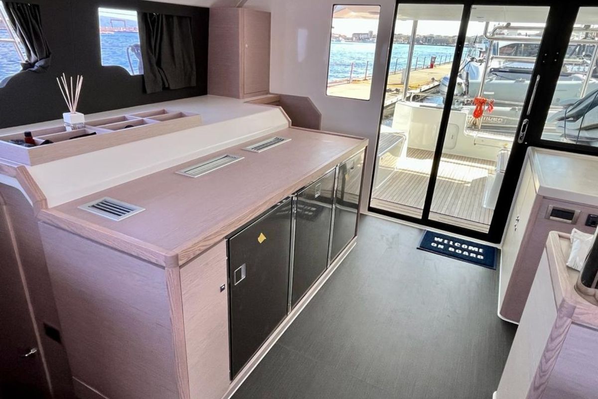 Galley of Lublu, a Dufour 48 Catamaran catamaran at Olbia, Italy