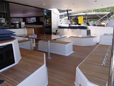 Deck of Lublu, a Dufour 48 Catamaran catamaran at Olbia, Italy